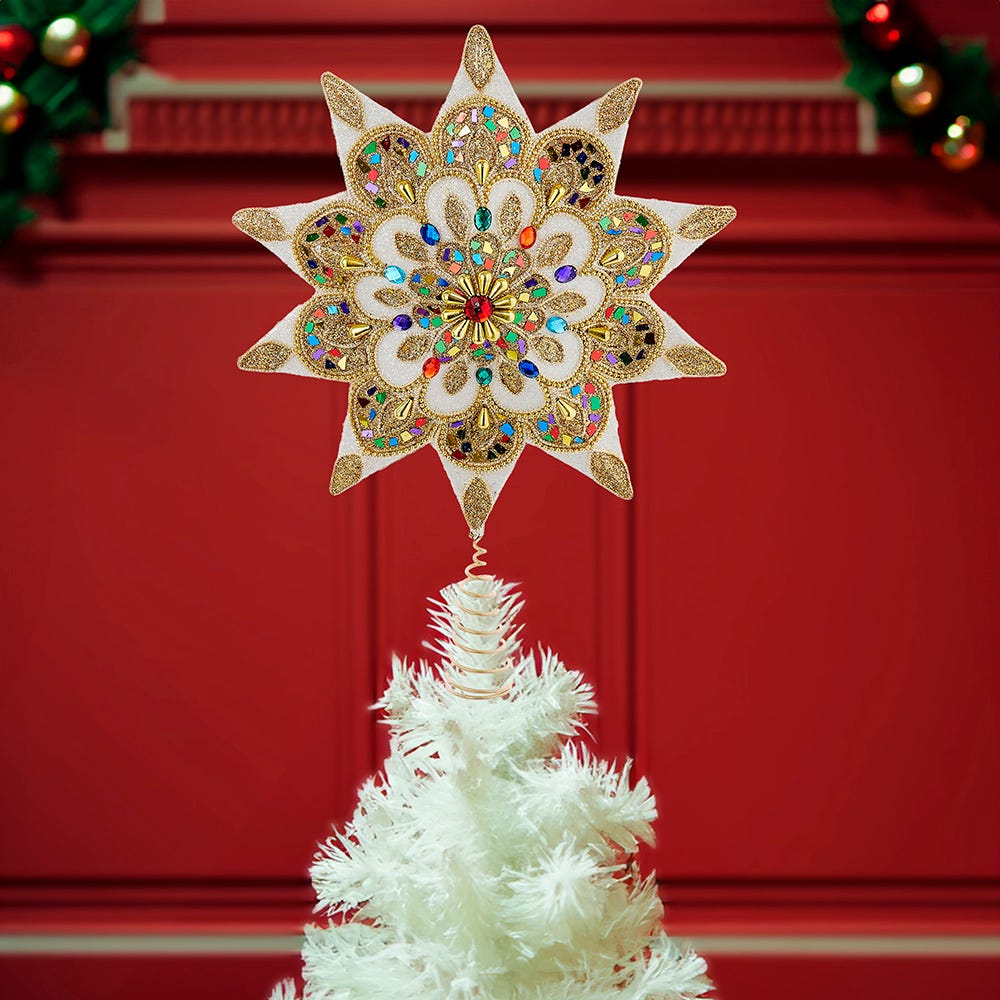 Kurt Adler 16.5-Inch Unlit 10-Point White and Gold Star Tree Topper